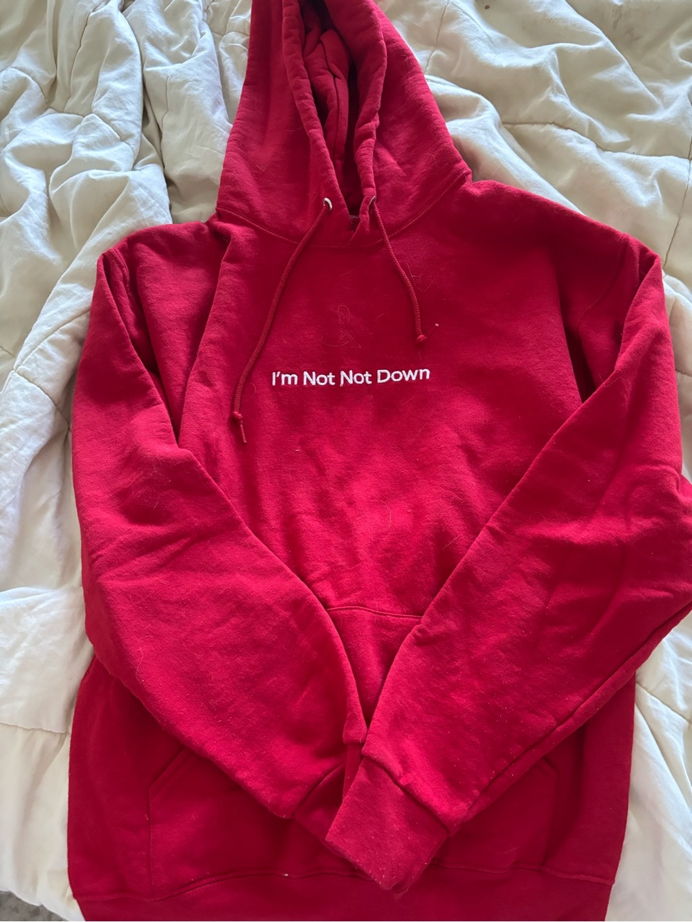 Red Graphic Hoodie "I'm Not Not Down"